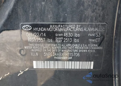 2015 Hyundai Sonata Limited 2.0T from USA, damaged, VIN 5NPE34ABXFH115706